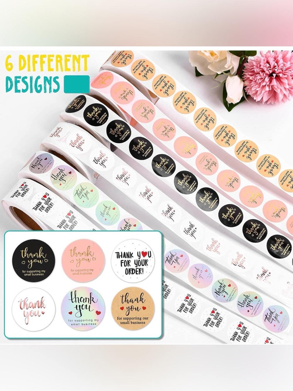 500 THANK YOU STICKERS 1 INCH SMALL BUSINESS THANKS